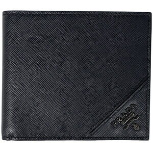 Prada logo bi fold wallet compartment Navy Blue Saffiano leather
